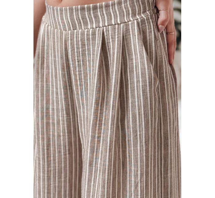 MODERESS dámské pruhované kalhoty s širokými nohavicemi hnědé FashionStreet UY2695