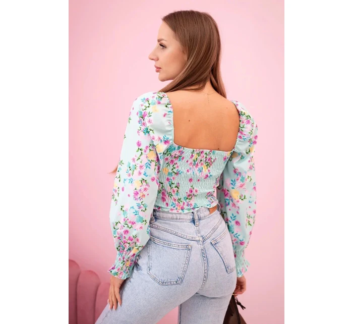 Dámská španělská halenka s květinovým vzorem, dlouhý rukáv mincovna