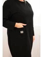Dámské šaty Plus Size máslo s kapsou a rukávem 3/4 černá Dámské šaty Plus Size máslo s kapsou a rukávem 3/4 černá