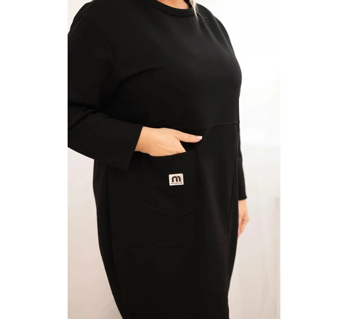 Dámské šaty Plus Size máslo s kapsou a rukávem 3/4 černá Dámské šaty Plus Size máslo s kapsou a rukávem 3/4 černá