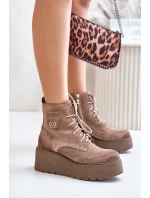 Semišové Dámské Kotníkové Boty Na Platformě A Klínu Zateplené Béžové model 21673811 - Zazoo