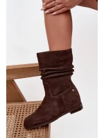 Kožené semišové dámské s řasením vyhřívané  Čokoládové model 21728415 - Maciejka
