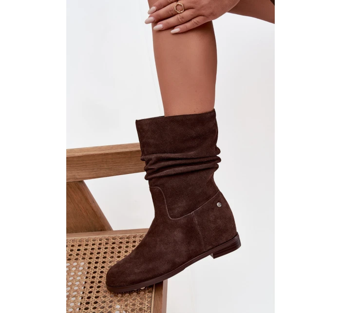 Kožené semišové dámské s řasením vyhřívané  Čokoládové model 21728415 - Maciejka