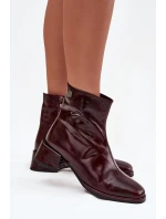Dámské kožené botky na podpatku D&A, zateplené – bordó Dámské kožené botky na podpatku D&A, zateplené – bordó