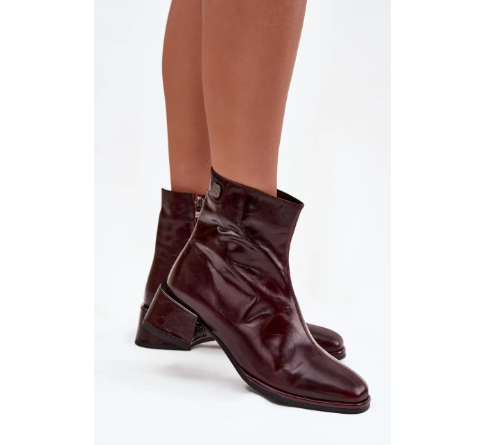 Dámské kožené botky na podpatku D&A, zateplené – bordó Dámské kožené botky na podpatku D&A, zateplené – bordó