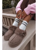 Dámské sněhule Querina na platformě s kožešinou a výšivkou – tmavě béžové