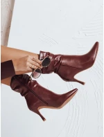 Boty na podpatku s mačkaným svrškem bordó FashionStreet ZY1033