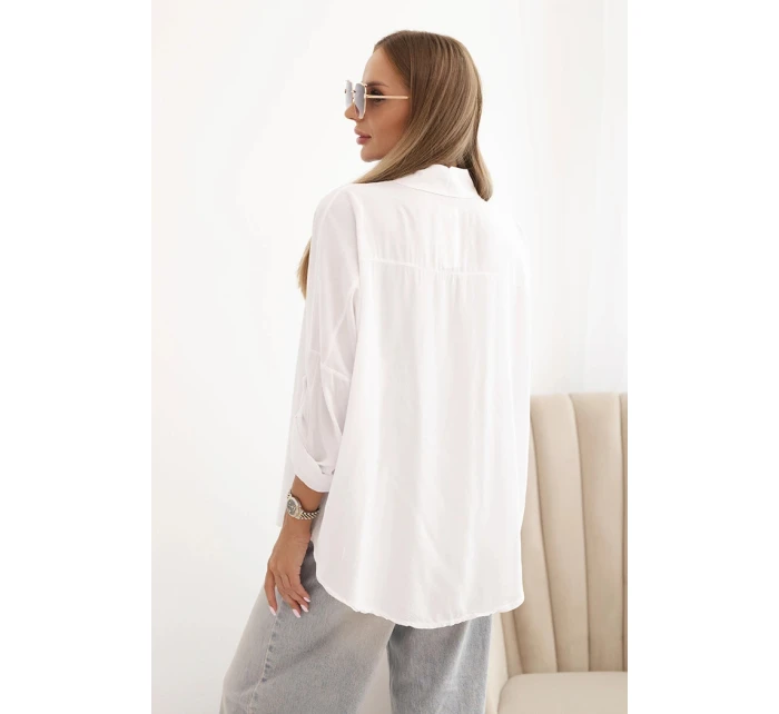 Dámské tričko s model 21954840 ozdobnými knoflíky a límečkem bílá - K-Fashion