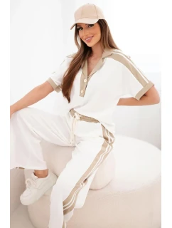 Dámský komplet s polo mikinou a širokými kalhotami máslový camelový