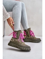 Dámské botky na platformě s ozdobným šněrováním leopardí zelené model 21673085 - EVENTO