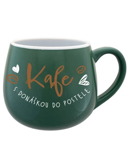 KAFE S DONÁŠKOU DO POSTELE - zelený keramický hrníček 300 ml