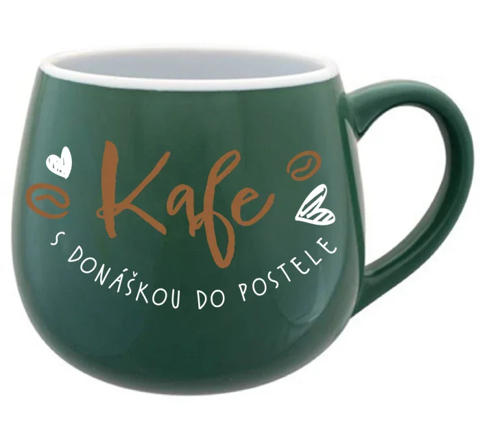 KAFE S DONÁŠKOU DO POSTELE - zelený keramický hrníček 300 ml