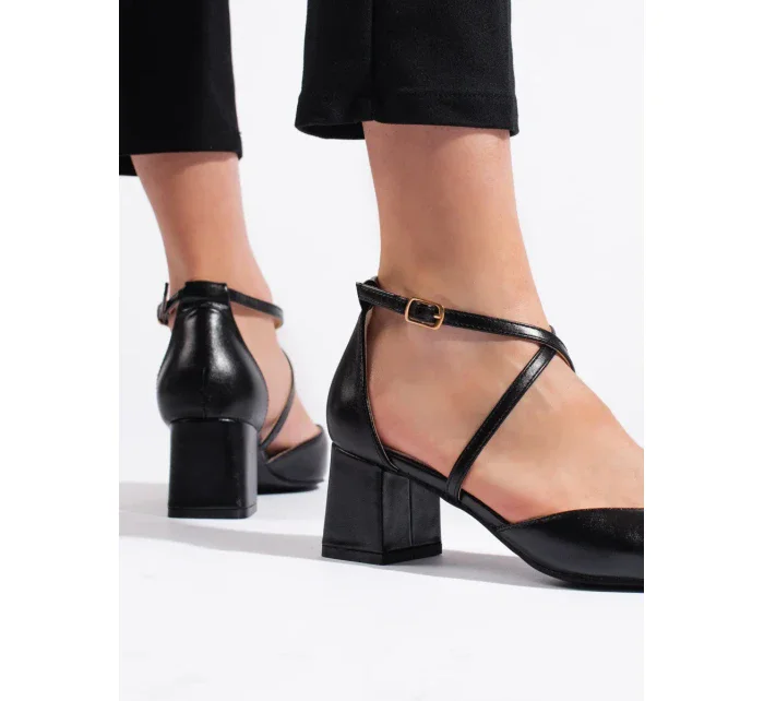 Stylové černé  sandály dámské na širokém podpatku