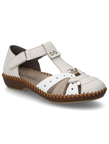 Dámské pohodlné sandály na suchý zip se zabudovanou špičkou béžové Rieker M1655-61 Dámské pohodlné sandály na suchý zip se zabudovanou špičkou béžové Rieker M1655-61