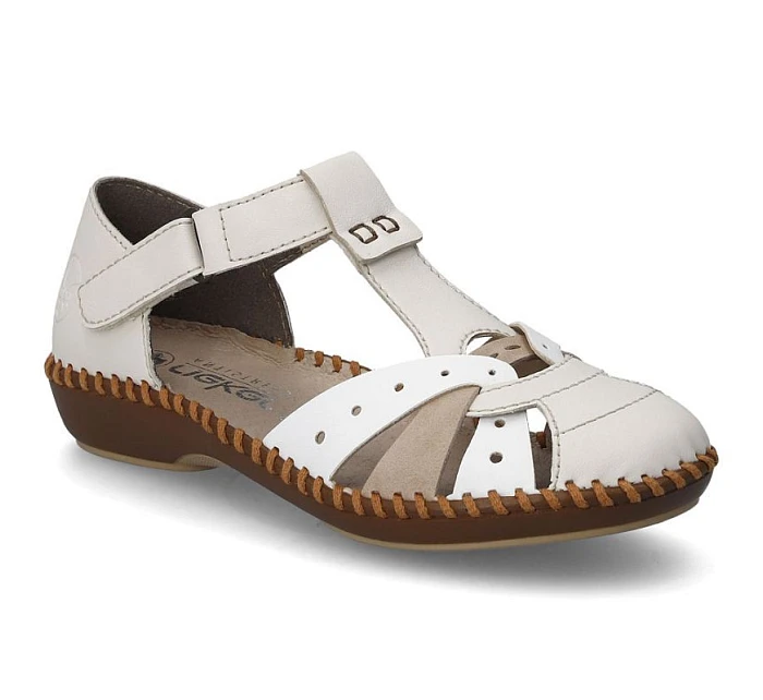 Dámské pohodlné sandály na suchý zip se zabudovanou špičkou béžové Rieker M1655-61 Dámské pohodlné sandály na suchý zip se zabudovanou špičkou béžové Rieker M1655-61