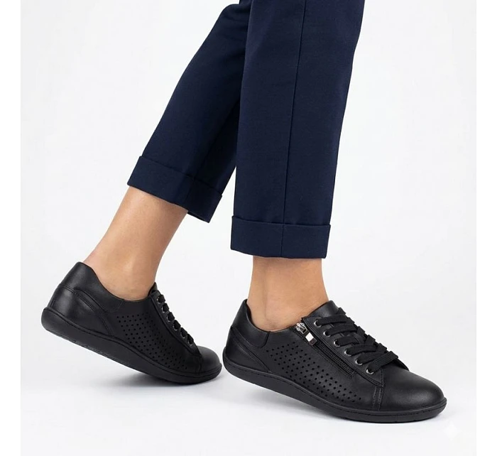 Dámské kožené barefoot ažurové černé boty Gino model 22068723