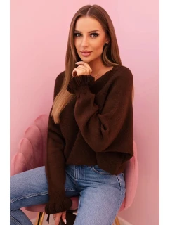Svetr dámský z mohéru s nařasenými rukávy a výstřihem na zádech hnědý