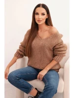 Dámský svetr s příměsí vlny s výstřihem do V camelový Dámský svetr s příměsí vlny s výstřihem do V camelový