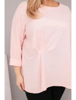 Dámská blůza plus size s bavlnou a dlouhým rukávem a nařasením pudrově růžová