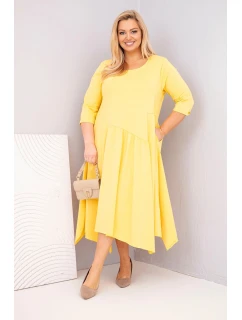 Dámská bavlněná Plus Size šaty s asymetrickým spodním lemem žlutá