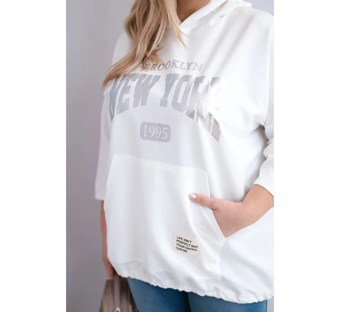 Dámská viskózová mikina Plus Size s kapucí a klokaní kapsou bílá