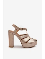 Dámské sandály na vysokém podpatku z kůže Maciejka 06050-25 Zlaté