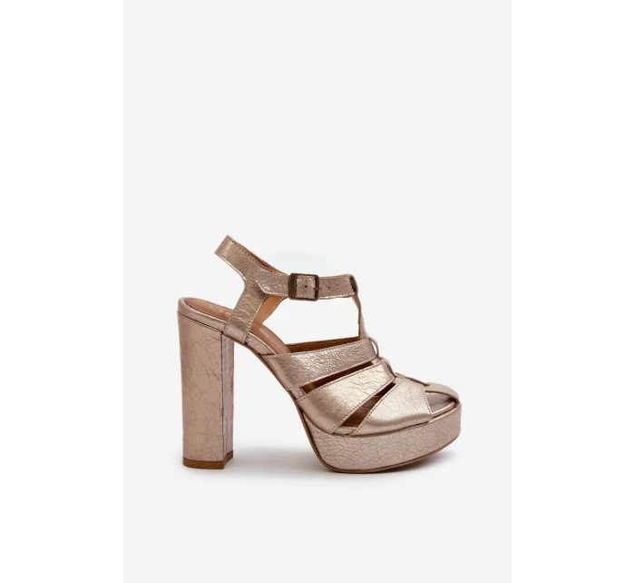 Dámské sandály na vysokém podpatku z kůže Maciejka 06050-25 Zlaté