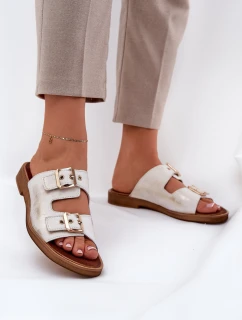 Kožené Ploché Pantofle S Přezkami  Zlaté model 21686316 - Zazoo