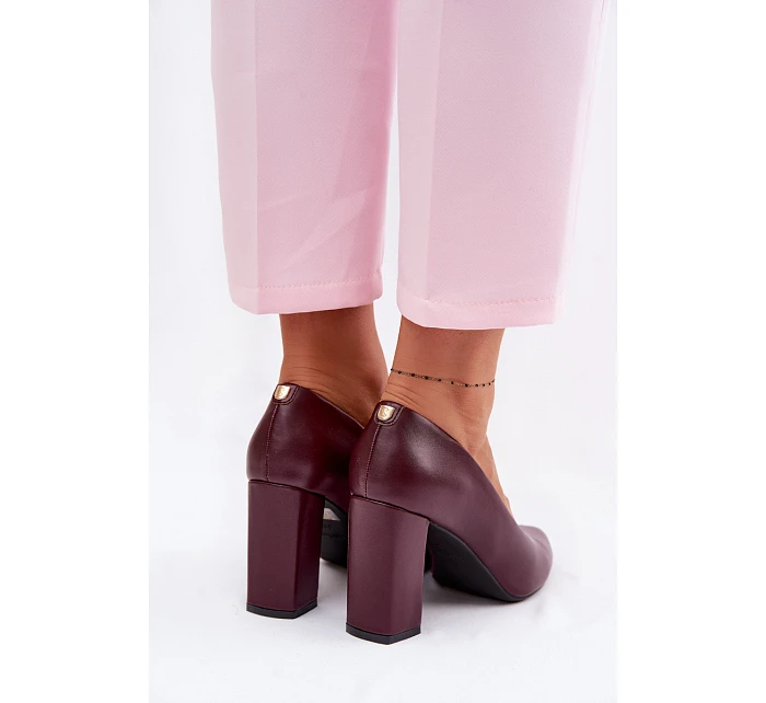Lodičky na podpatku z eko kůže model 22091805 bordó - SERGIO LEONE
