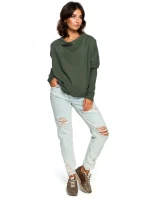 B094 Oversized top s výstřihem do V na zádech - vojensky zelený