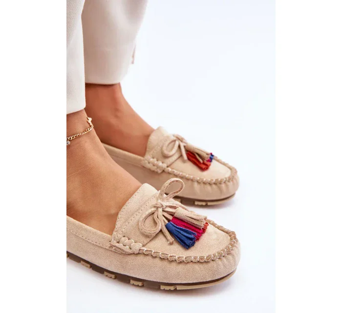 Semišové Mokasíny S Mašlí A Třásněmi Béžove Dorine Semišové Mokasíny S Mašlí A Třásněmi Béžove Dorine