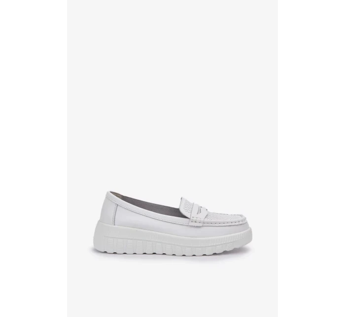 Dámské kožené mokasíny na platformě a klínku Elanindel – bílé
