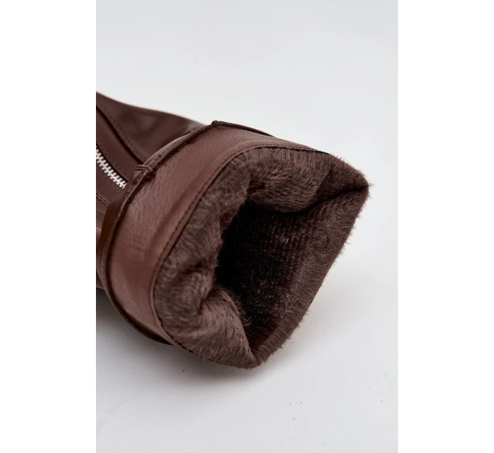 Dámské kozačky s ohrnovaným svrškem, sponou a stříbrným zipem, zateplené Bressa – hnědé Dámské kozačky s ohrnovaným svrškem, sponou a stříbrným zipem, zateplené Bressa – hnědé