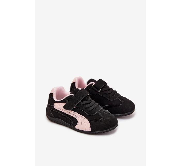 Dětské sportovní boty na suchý zip Perrin – černo-růžové