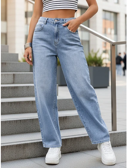 Dámské baggy džíny s vysokým pasem modré FashionStreet UY2927