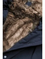 Tmavě modrá dámská prošívaná zimní bunda s kožešinou (m-137)