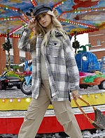 Dámská kostkovaná košilová bunda v barvě ecru/šedé (AG3-1813)