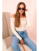 Dámská halenka s dlouhým rukávem a odhalenými rameny béžový Dámská halenka s dlouhým rukávem a odhalenými rameny béžový