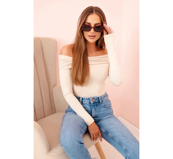 Dámská halenka s dlouhým rukávem a odhalenými rameny béžový Dámská halenka s dlouhým rukávem a odhalenými rameny béžový