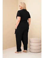 Dámský bavlněný overal Plus Size se zavazováním v pase černý Dámský bavlněný overal Plus Size se zavazováním v pase černý