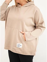 Dámská mikina Plus Size viskózová s kapucí a klokaní kapsou camelová Dámská mikina Plus Size viskózová s kapucí a klokaní kapsou camelová