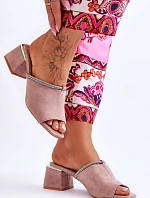 Semišové pantofle na vysokém podpatku S.Barski KV-612-2 Béžove