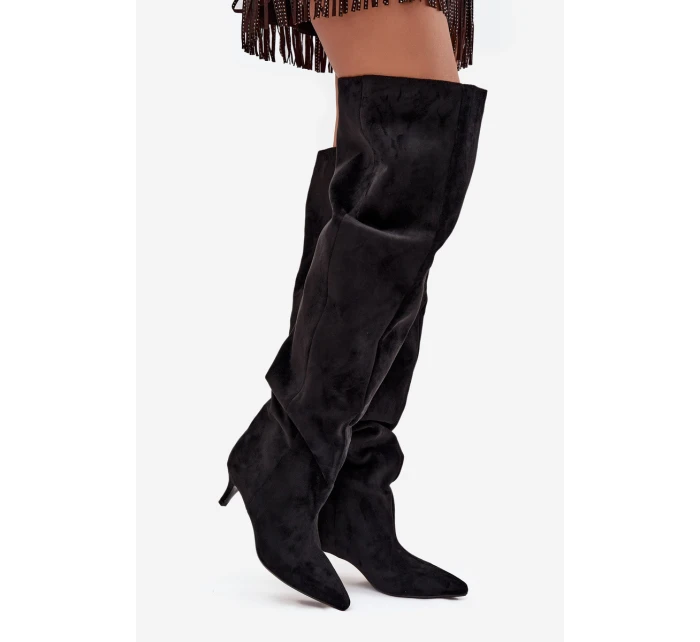 Nazouvací dámské kozačky na jehlovém podpatku černé model 21713418 - Boto