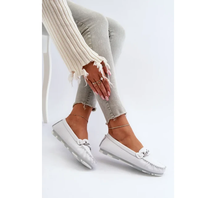 Dámské kožené mokasíny s ozdobou, bílá S.Barski Dámské kožené mokasíny s ozdobou, bílá S.Barski