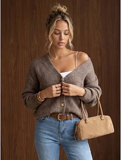Kardigan damski luźny na guziki mokka FashionStreet MY2574