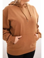 Dámská mikina s kapucí a model 21723115 Plus Size z bavlny camelová - K-Fashion