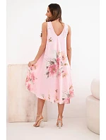 Dámské bavlněné oversize šaty s výstřihem do V a květinovým potiskem světle růžová Dámské bavlněné oversize šaty s výstřihem do V a květinovým potiskem světle růžová