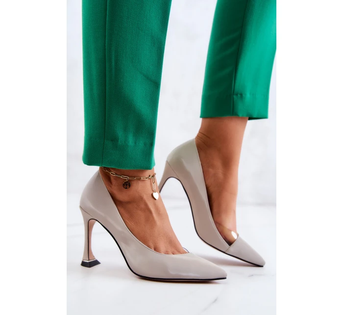 Módní kožené boty na jehlách Světle šedá Tamira