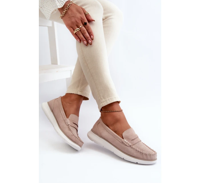 Sametové mokasíny na platformě Sergio Leone SP012 Beige