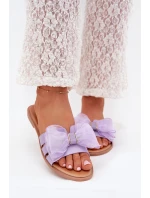 Dámské Pantofle Na Plochém Podpatku S Tylovou Mašlí Fialové Tanira Dámské Pantofle Na Plochém Podpatku S Tylovou Mašlí Fialové Tanira